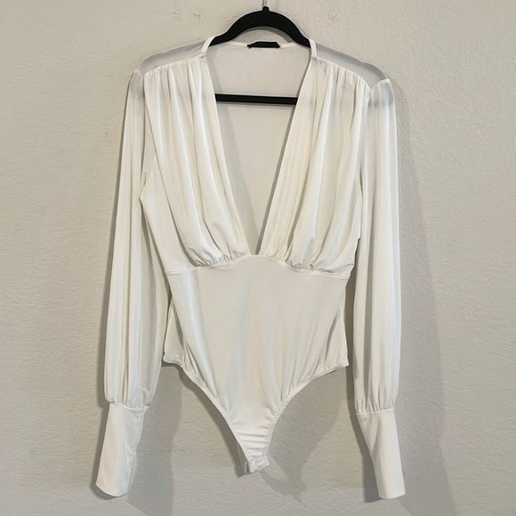 21 Saints Women Bodysuit XL White Jersey Knit Stretch Bishop Sleeve Contemporary - Picture 1 of 13